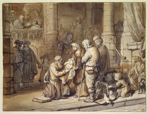 Presentation av Kristus i templet (penna, bläck och pensel på papper) av Gerbrand van den Eeckhout